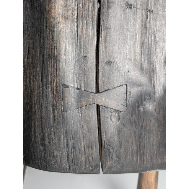 Wood Wabi-Sabi Stool in Black Ebonized Wood with Butterfly Joints, 1990s For Sale - Image 7 of 15