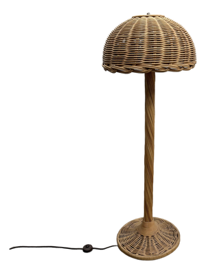 Large French Rattan Floor Lamp with Mushroom Shade