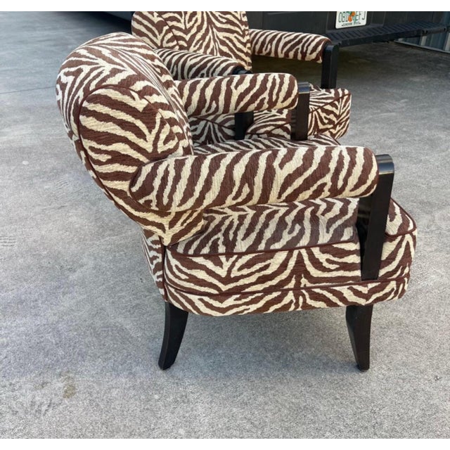 Modern Larry Laslo for Directional Zebra Pattern Wood Frame Lounge Club Chairs, a Pair For Sale - Image 3 of 8