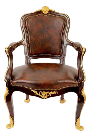 French Francois Linke Style Ormolu and Wood Leather Armchair