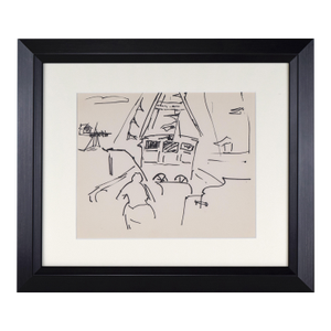 Vintage Mid Century Ship Pen & Ink Drawing by Emilie Walker C.1960s