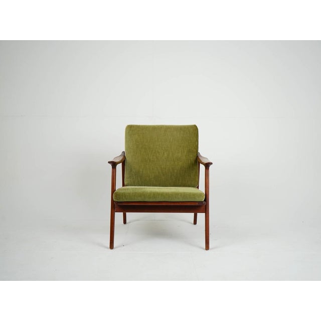 Vintage Teak and Green Velvet Fabric Armchair, 1960s For Sale - Image 4 of 10