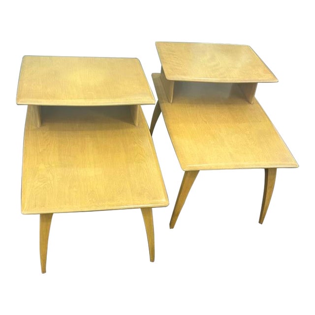 1950’s Blonde Heywood Wakefield Side Tables - Set of 2 For Sale