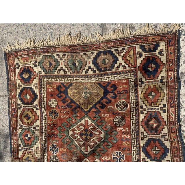 Late 19th Century 1880s, Handmade Antique Caucasian Kazak Rug 3.4' X 4.4' For Sale - Image 5 of 10