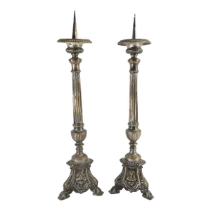 French Silverplate Brass or Bronze Candlesticks, a Pair