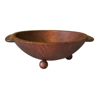 Antique Folkart Birdseye Maple Dough Bowl With Handles and Ball Feet For Sale