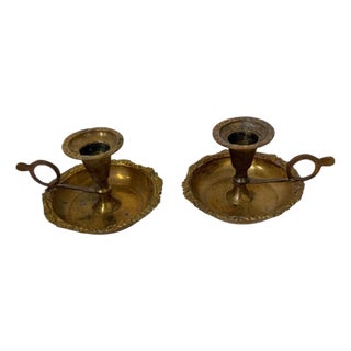 Vintage Brass Candlestick Holder With Finger Loop - A Pair For Sale