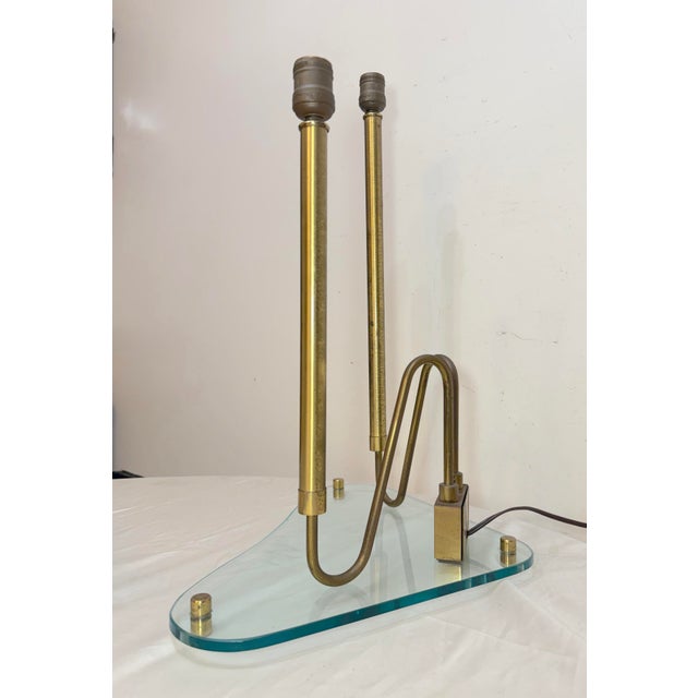 Vintage Mid Century Modern Fontana Arte Glass and Brass Triangular Lamp For Sale - Image 10 of 14