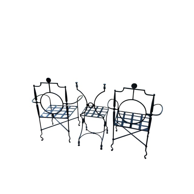 Metal Three Wrought Iron Chairs After the 1943 Models by Gilbert Poillerat (1902- 1988), Second Half 20th Century For Sale - Image 7 of 15