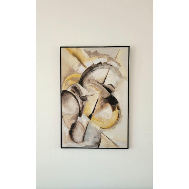 Beautiful and expressive vintage painting by unknown artist. Estimated 1960s. Colors in neutrals ranging from ivory to...