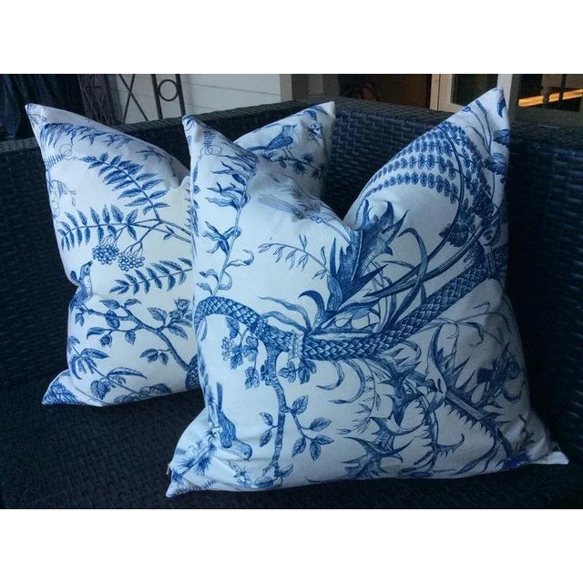 Chinoiserie Brunschwig and Fils Bird and Thistle Pillows - A Pair For Sale - Image 3 of 4