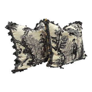 Chinoiserie Needlepoint Pillows with Tasseled Trim - Down/Feather Insert- Set of 2 For Sale