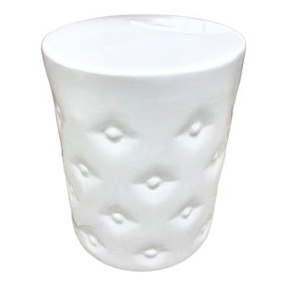 Faux Tufted Cushion Ceramic Blanc Garden Seat For Sale