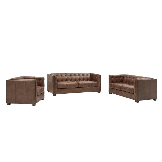 Animal Skin Tuxedo Leather Sofa - Bark Brown For Sale - Image 7 of 7