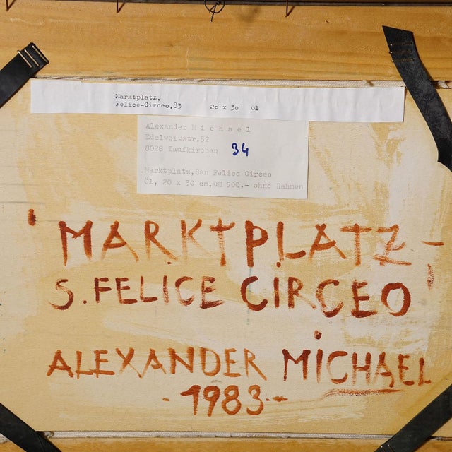 Brown Alexander Michael Oil Painting of the Marketplace in S. Felice Circeo, 1983 For Sale - Image 8 of 8