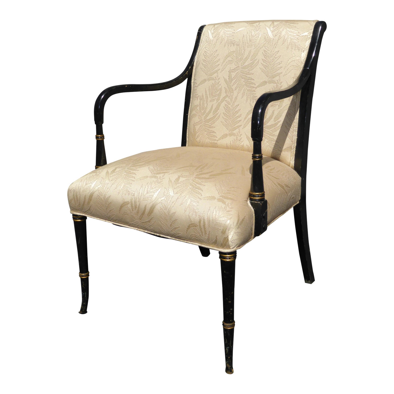 Vintage French Floral Silk Black & Gold Accent Chair ...
