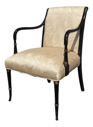 Vintage French Floral Silk Black & Gold Accent Chair