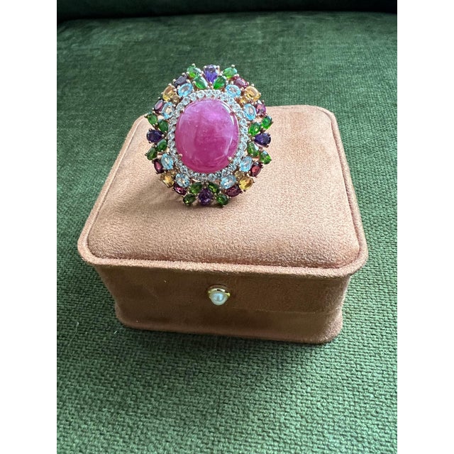 Bochic “Orient” Vintage Ruby, Sapphire & Multi Gem Ring - 18K Gold & Silver For Sale - Image 9 of 15
