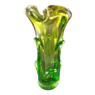 MCM 1960s Josef Joseph Hospodka Czech Massive Sculptural Green Glass Vase 12" For Sale
