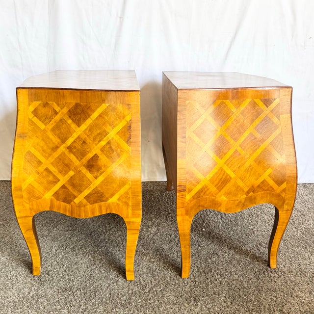 Mid 20th Century Vintage Italian Parquetry Nighstands/Commodes - A Pair For Sale - Image 5 of 12
