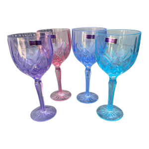 1990s Marquis by Waterford Crystal Brookside Pastel Wine Goblets-Set of 4