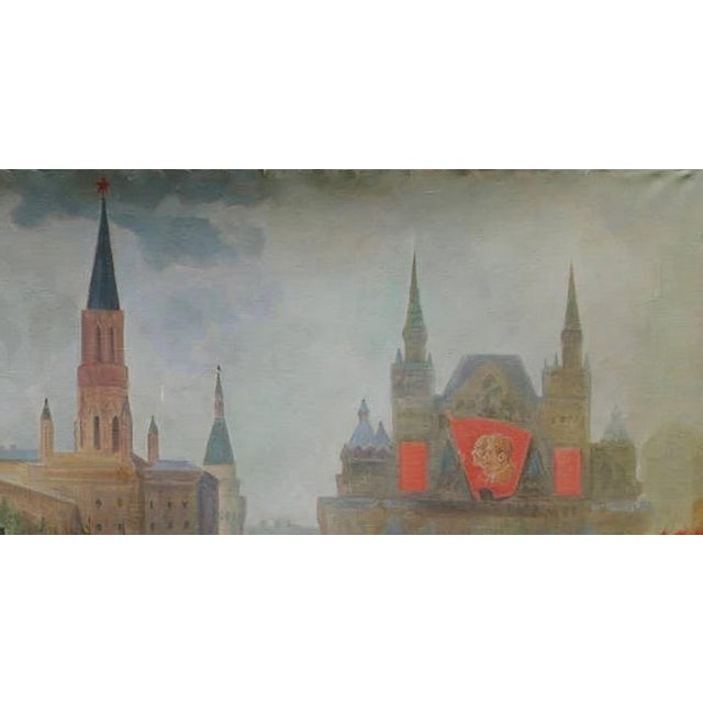 Campaign Soviet Parade Oil Painting, Original Socialist Realism Art, 1960s 154-290 For Sale - Image 3 of 6
