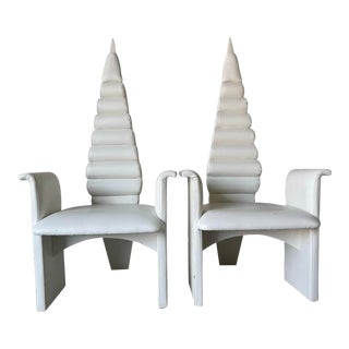 1980's Postmodern Memphis - Style Sculptural High Back White Leatehr Accent Chairs - a Pair For Sale