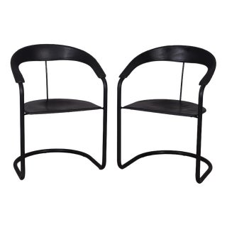 Vintage Metal and Leather Canasta Chairs by Arben, Italy, 1970s, Set of 2 For Sale