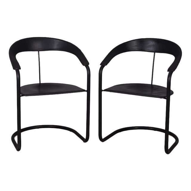Vintage Metal and Leather Canasta Chairs by Arben, Italy, 1970s, Set of 2 For Sale