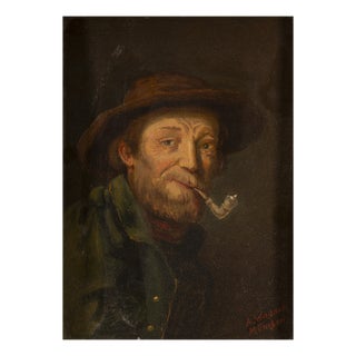 Albert Wagner, Portrait of a Man with Pipe, 1800s, Oil on Panel For Sale