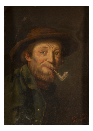 Albert Wagner, Portrait of a Man with Pipe, 1800s, Oil on Panel