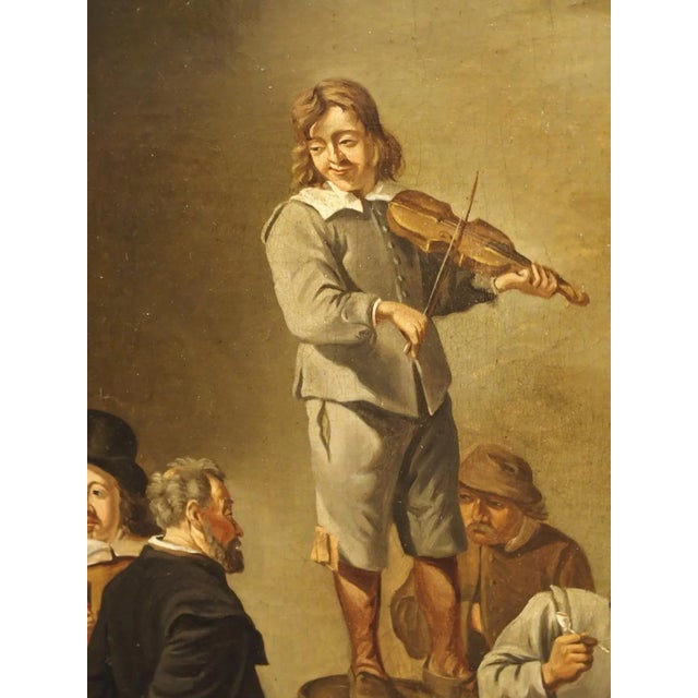 Gold Antique Oil on Canvas Painting, Interior of an Inn With Dancing Peasants, 18th C For Sale - Image 8 of 12