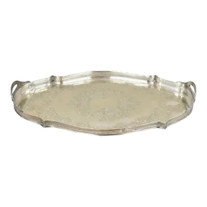 Vintage English Lbs Co 982 Silver Plated Scalloped Oval Pierced Gallery Tray