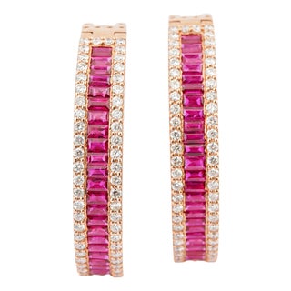 Natural diamond 2.76cts & ruby 5.97cts earring in 18k gold For Sale