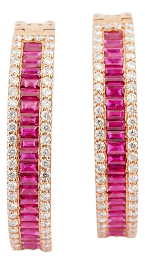 Natural diamond 2.76cts & ruby 5.97cts earring in 18k gold
