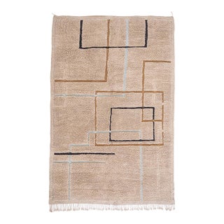 Abstract Architectural Line Hand-Knotted Wool Rug | 10'11" X 7'2" | One of a Kind For Sale