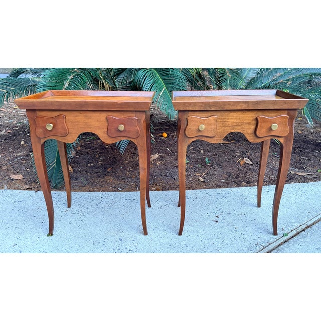Sweet Baker Louis XV style Bedside tables. Lovely burled wood tops, graceful cabriole legs and warm hand rubbed patina....