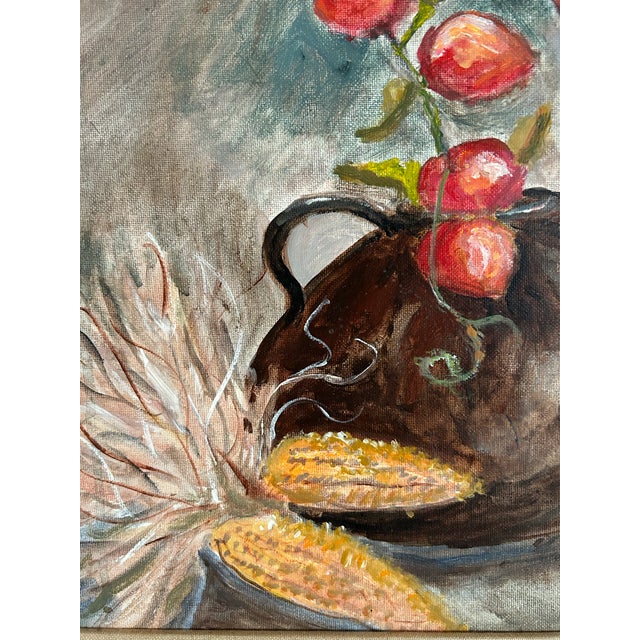 Vintage Still Life Oil Painting With Indian Corn Pitcher & Duck For Sale In Philadelphia - Image 6 of 7