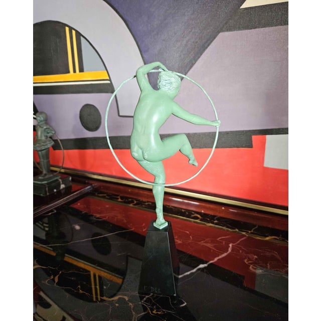 Derenne, Art Deco Sculpture Dancer with Hoop, Metal For Sale - Image 10 of 14