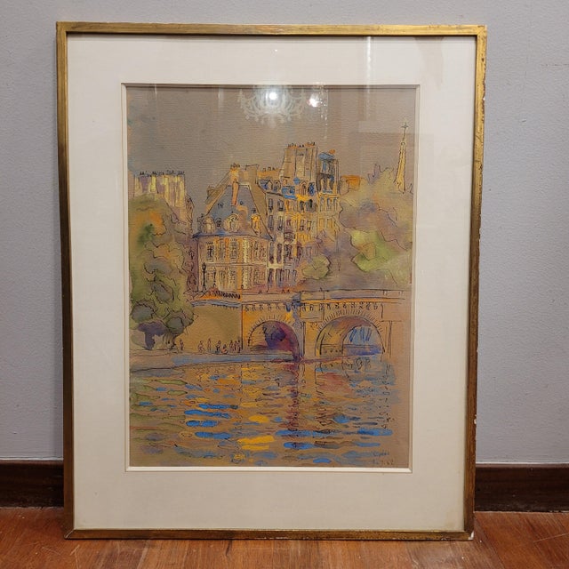 Watercolor on paper “Pont Marie, Paris”, Post-Impressionist, signed Gilis, 1962 - France Technique: Watercolor on paper...