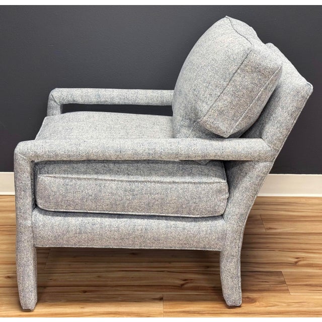 Blue Newly Upholstered Vintage MCM Parsons Chair in Blue Tweed For Sale - Image 8 of 12