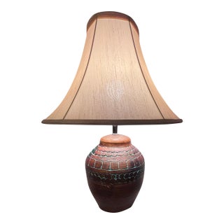 Vintage Boho Tan and Brown Ceramic Circles Table Lamp For Sale