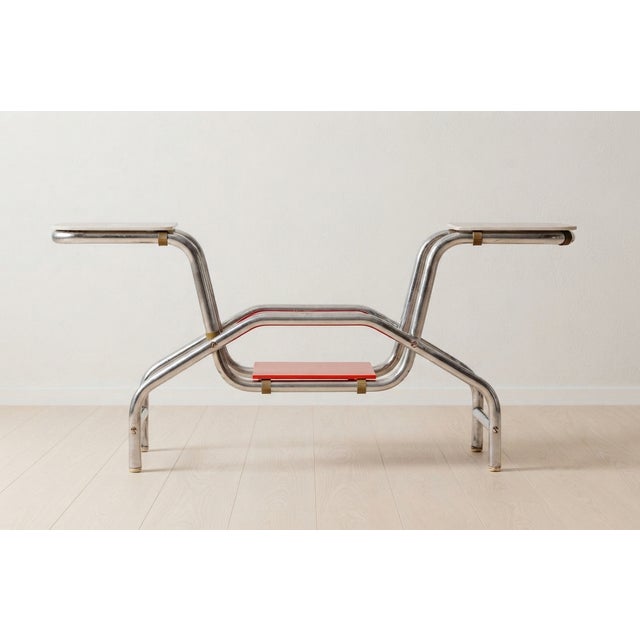 20th Century Bauhaus Tubular Steel Flower Stand with Colored Glass Shelves, Czechoslovakia, 1930 For Sale - Image 6 of 8