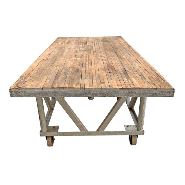 Vintage American Industrial Kitchen Island With Wood Top Chairish