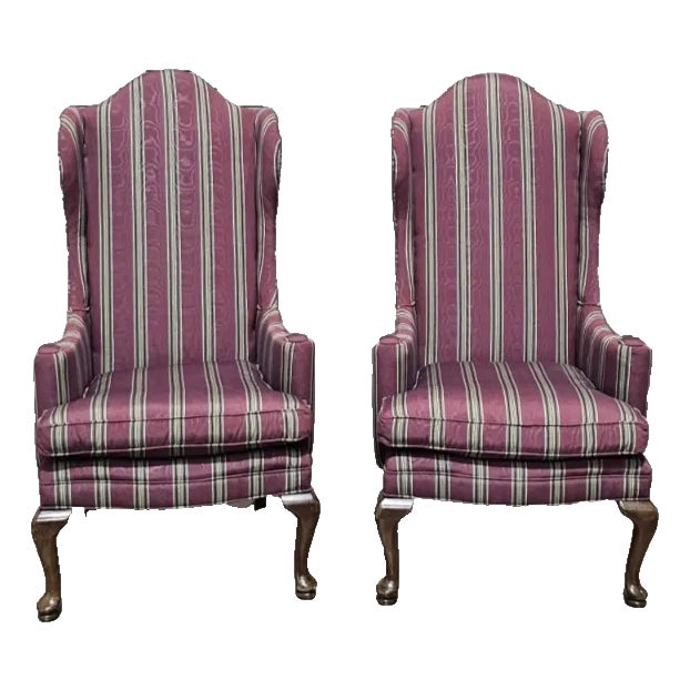 Mid 20th Century Pair of Fireside Mahogany Queen Anne Style Wing Chairs ...