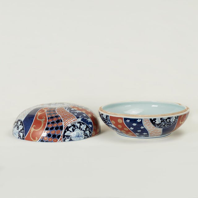 Blue Large Antique Japanese Export Imari Porcelain Lidded Bowl For Sale - Image 8 of 12