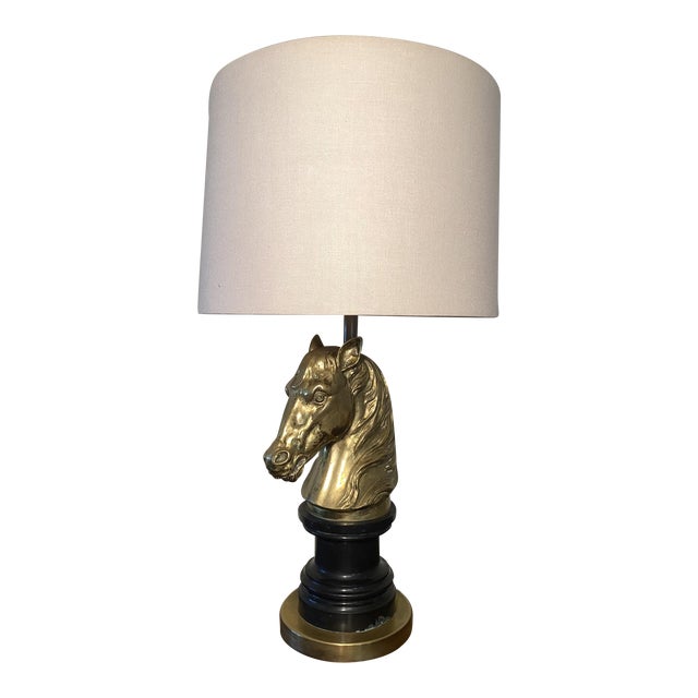 Mid 20th Century La Maison Charles Brass Horse Head Table Lamp- France For Sale