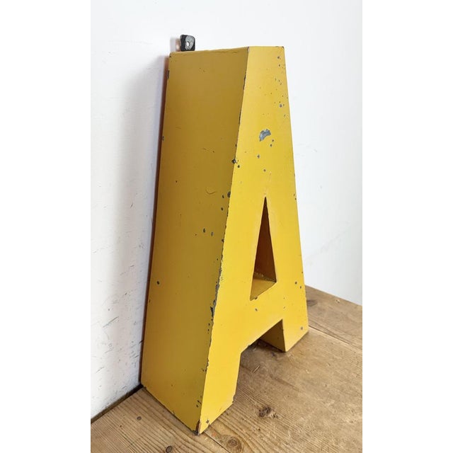Industrial Large Vintage Yellow Iron Facade Letter A, 1960s For Sale - Image 3 of 11