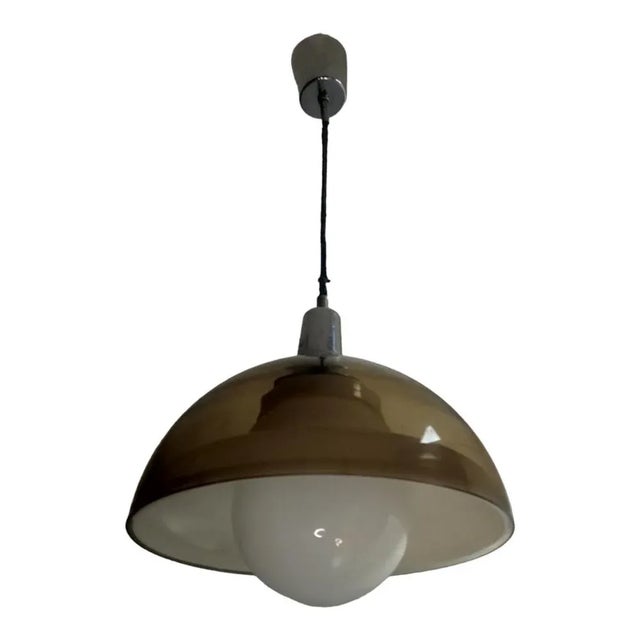 Vintage ceiling lamp with smoked acrylic shade - Mid-Century Modern design. This vintage ceiling lamp is an authentic...