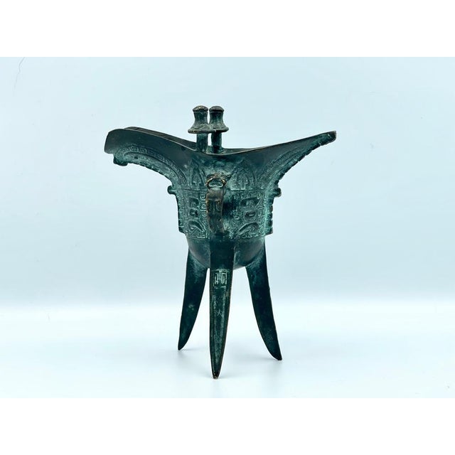 Antique Chinese Wine Cup Statue in Bronze For Sale - Image 11 of 11
